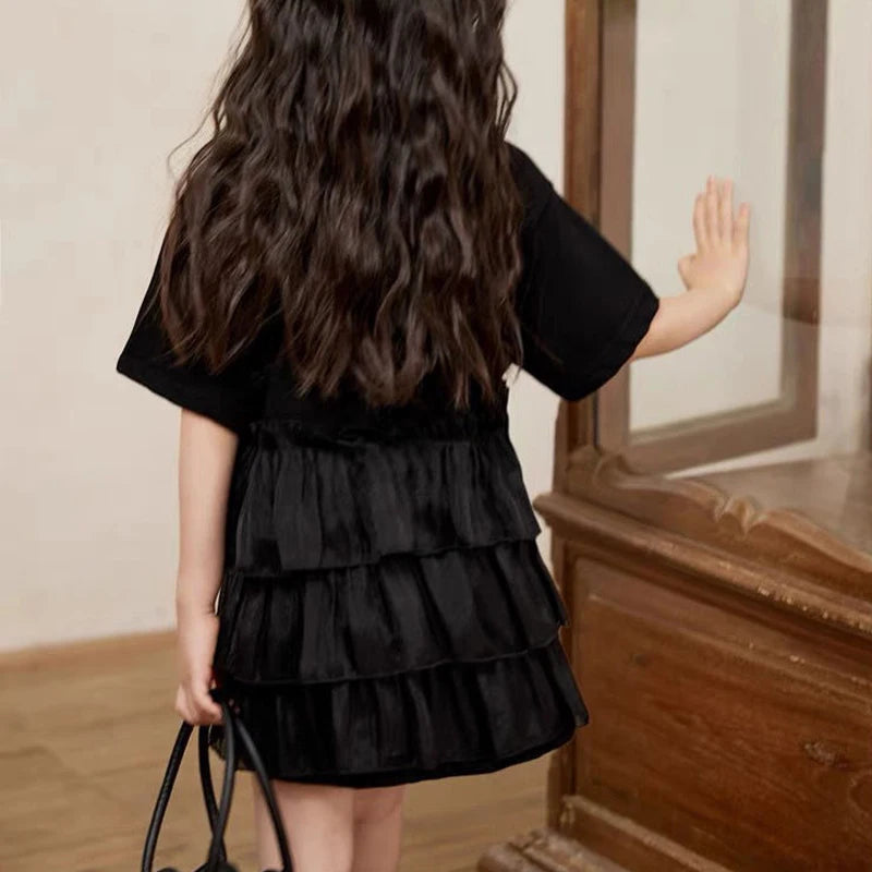 Girls Short Sleeved Dress Summer Girl long T-shirt Skirt 3-10 Years Old Fashionable Cartoon Children Clothing Good Vibrations