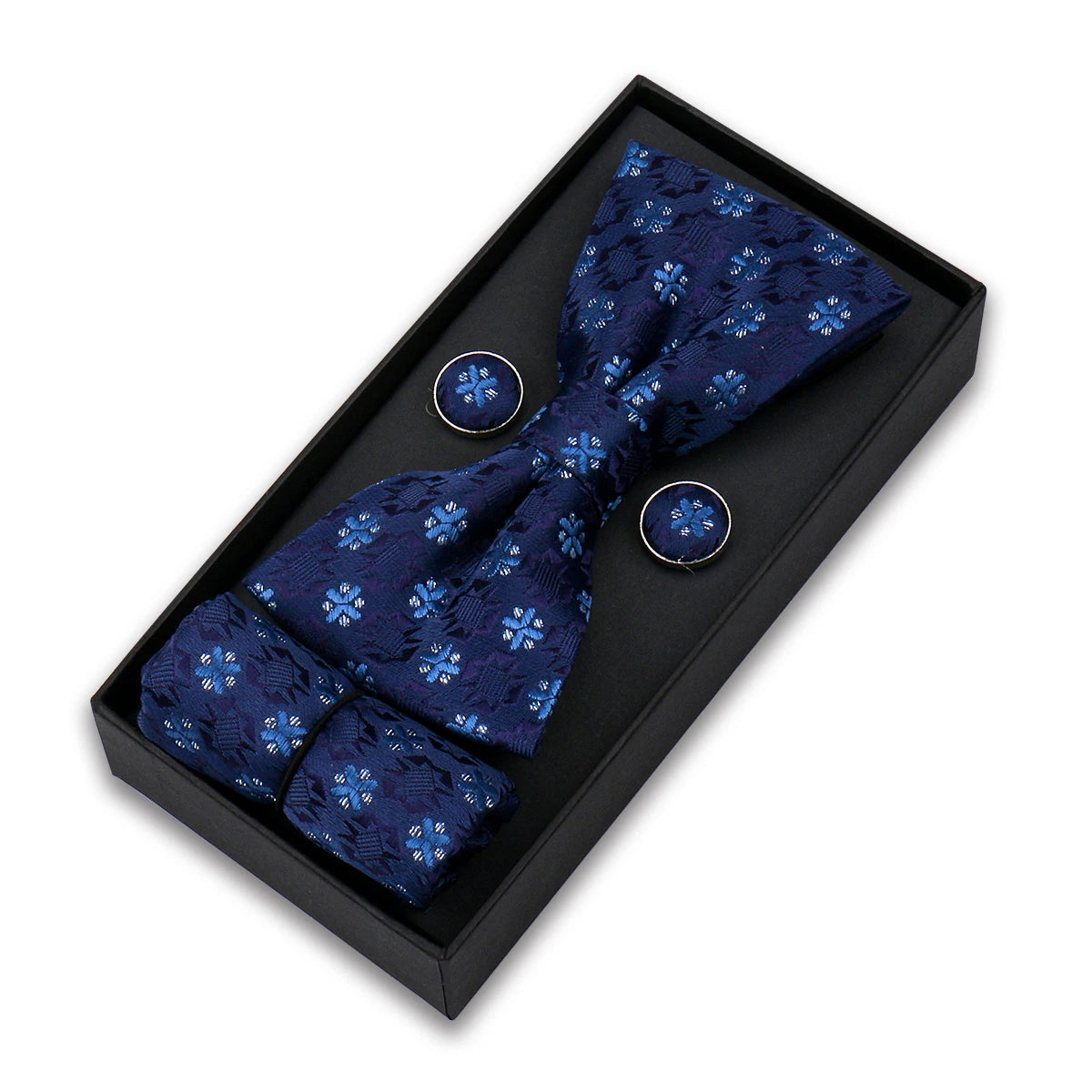Bowtie For Men Set Gift Box Business Gift Fashion Bow Tie Pocket Square Cufflinks Set Bowtie 3pcs For Wedding Hanky Cravata Neck Good Vibrations