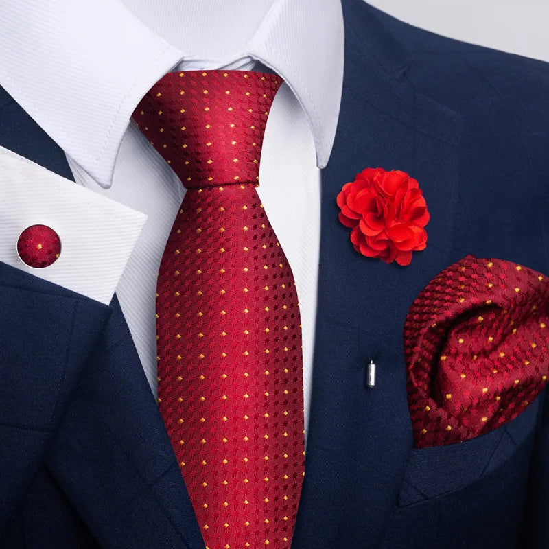 Luxury Mens Ties Floral Black Gold Ties Paisley NeckTie Pocket Square Cufflinks Brooch Set Men's Wedding Party Tie Good Vibrations
