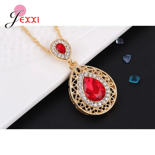 Brand Wedding Party Women Gold Color Jewelry Sets Waterdrop Necklaces piercing Drop Earrings Opal Stone Bijoux Good Vibrations Adult Super Store