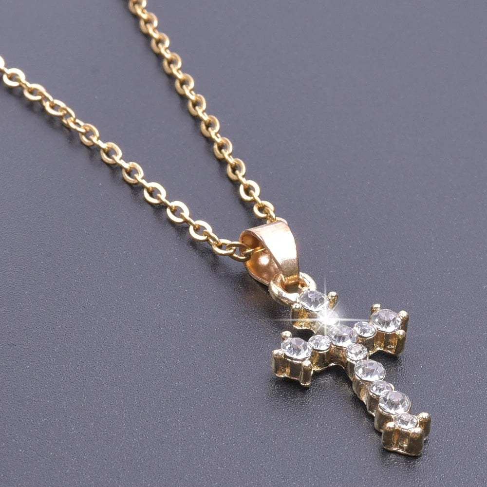 Cross Charm Necklace Crystal Pendant Necklaces For Women Men Accessories Rhinestone Christ Crosses Choker Gift Fashion Jewelry Good Vibrations