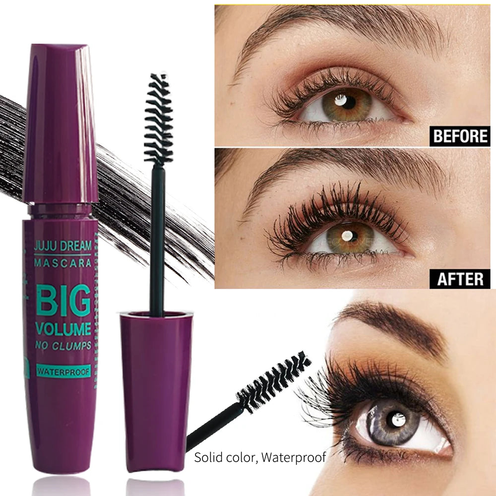 Black Mascara Thickening - Long-Lasting, Volumizing , Fiber Formula with 360° Spiral Brush Waterproof Liquid Fiber Mascara Good Vibrations