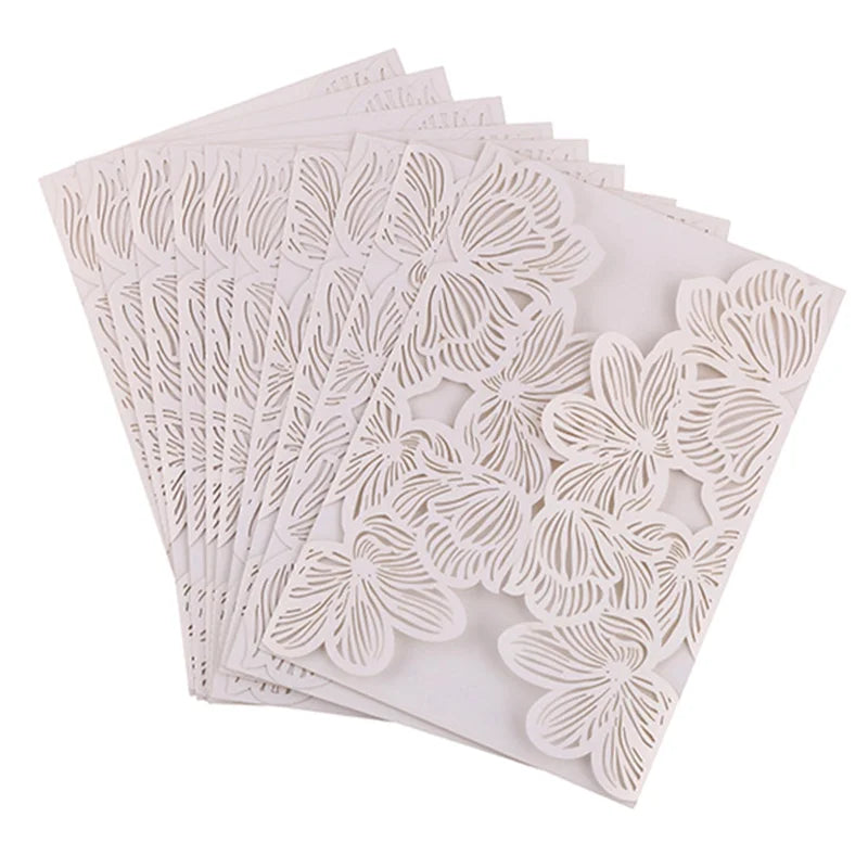 10/20pcs Flowers Wedding Invitations Card White Paper Birthday Gift Greeting Card Cover Wedding Engagement Party Decor Supplies Good Vibrations