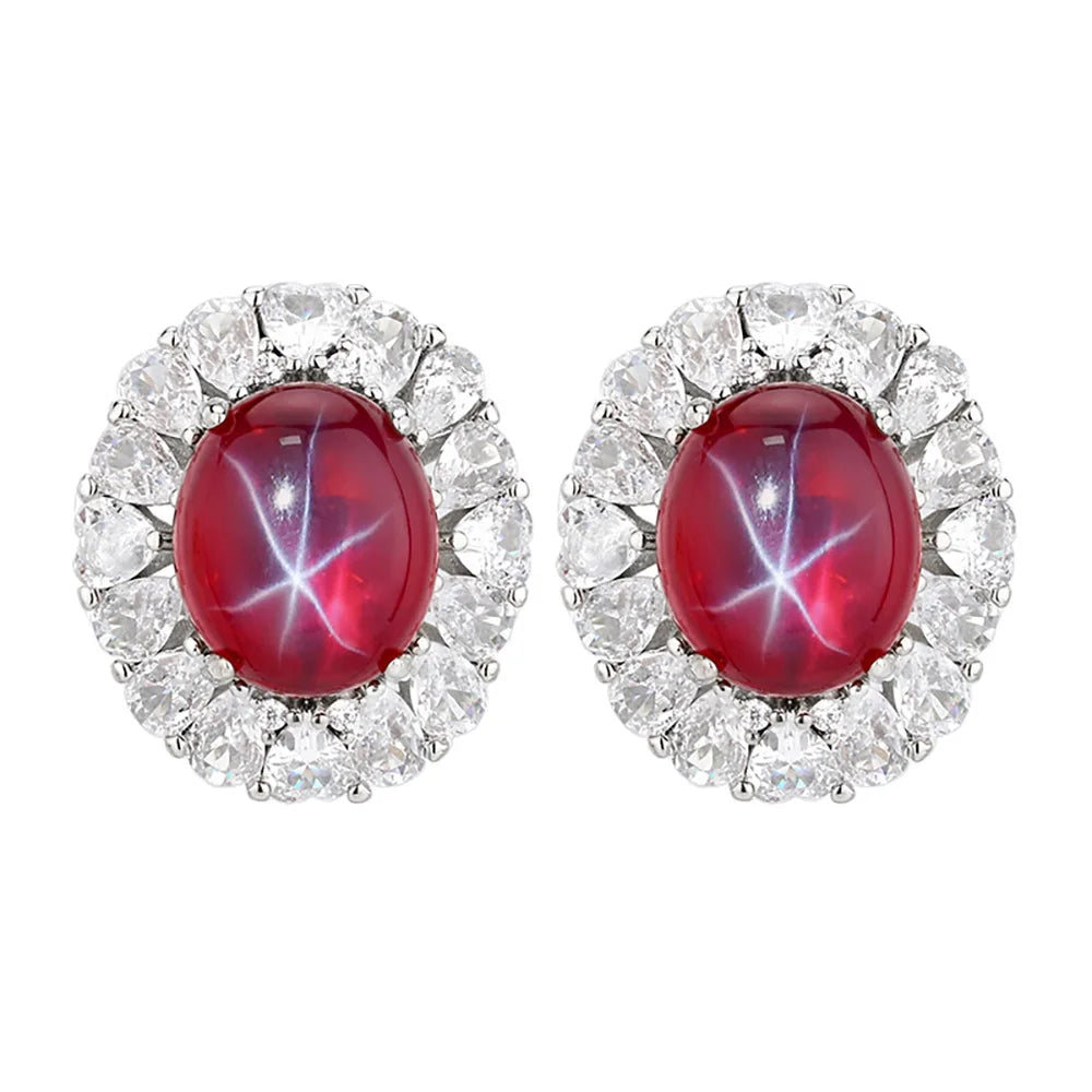 Women's Fine Jewelry Set Retro Lab Ruby Gemstone Necklace Pendant Ring Stud Earrings Wedding Party Accessories Anniversary Gift Good Vibrations Adult Super Store