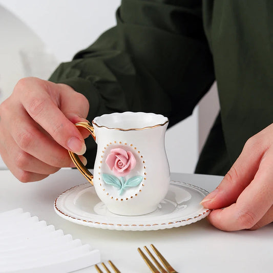 Ceramic cup, coffee cup plate set, handmade ceramic cup Good Vibrations