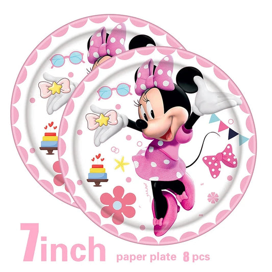 Disney Pink Minnie Mouse One Year Old Birthday Party Supplies Cup Plate Kids Girl Birthday Party Decor Disposable Tableware Set Good Vibrations