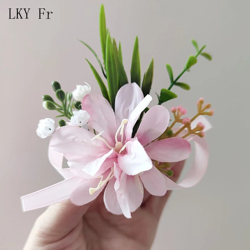 White Boutonniere Wedding Accessories Groom Buttonhole Wrist Corsage Brooch Flowers Artificial Silk Roses Bridesmaids Bracelets Good Vibrations