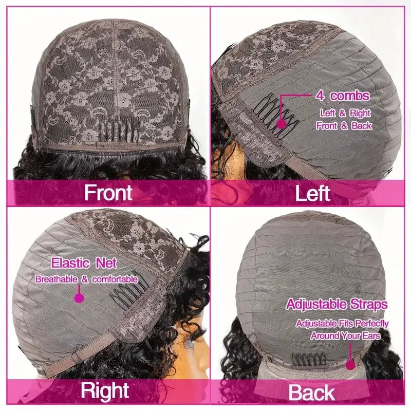 Water Wave Human Hair Wigs with Bangs None Lace Front Wigs Glueless Wigs Virgin Hair for Women 180% Machine Made Wigs Natural Good Vibrations