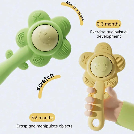 A Teether And Rattle For Babies: Sound, Chewable Toy, Early Learning And Entertainment, Teether, Rattle, Grip Function 3-In-1. Good Vibrations