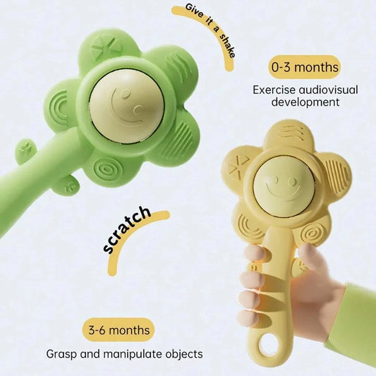 A Teether And Rattle For Babies: Sound, Chewable Toy, Early Learning And Entertainment, Teether, Rattle, Grip Function 3-In-1. Good Vibrations