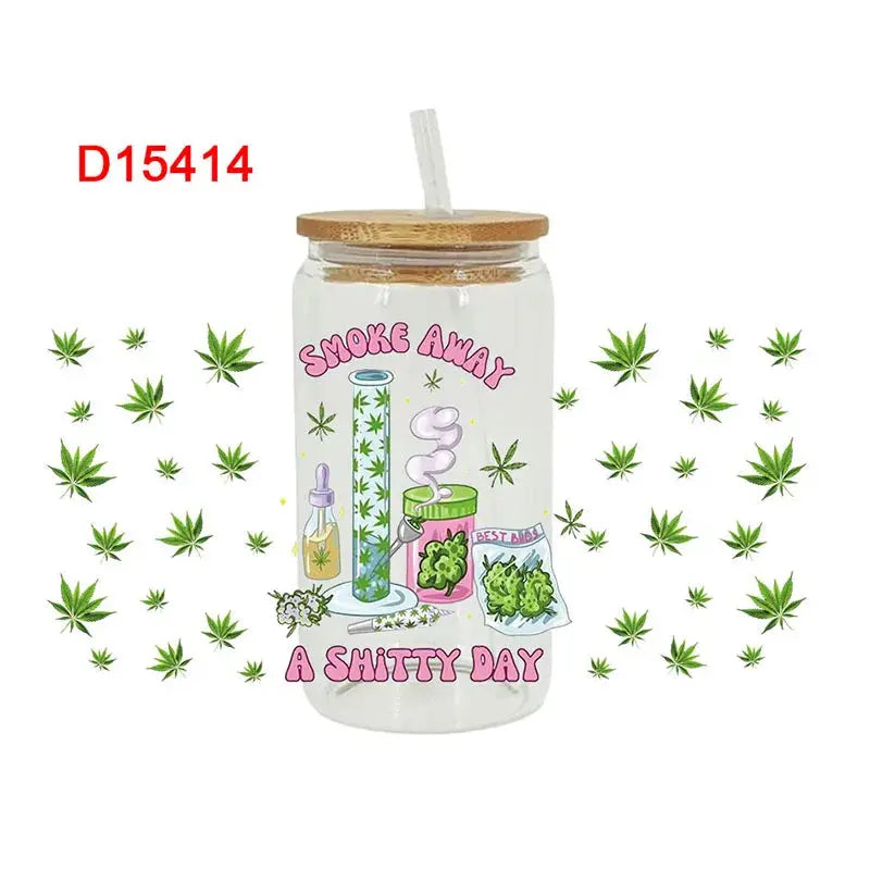 UV DTF Weed Cannibas Leaf Plants Valentine's Day For 16oz Libbey Glass Can Wrap D15414 Good Vibrations Adult Super Store
