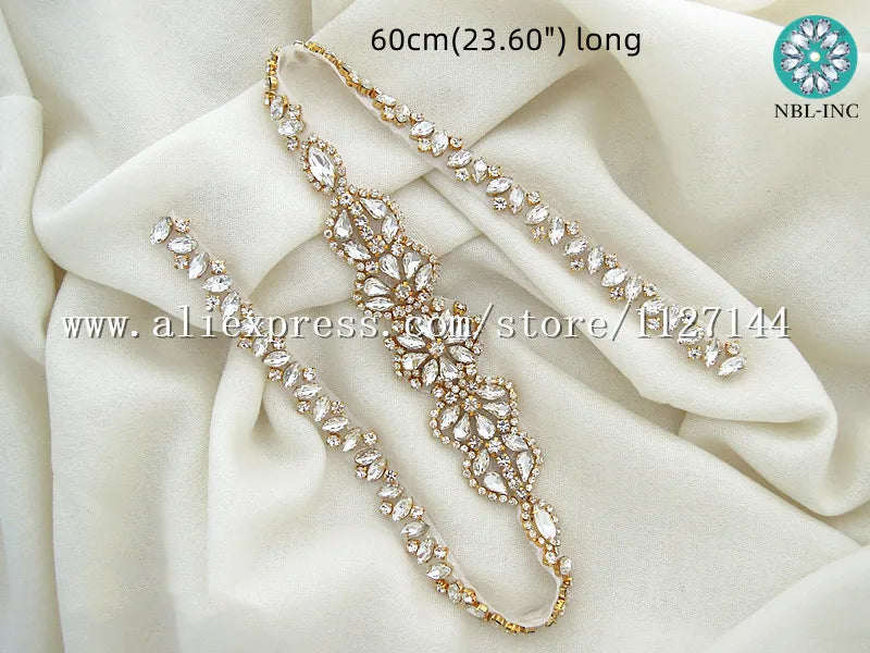 (1PC) Silver Rhinestone crystal iron on applique belt iron on wedding beaded bridal trim for wedding dresses clothing WDD0209 Good Vibrations