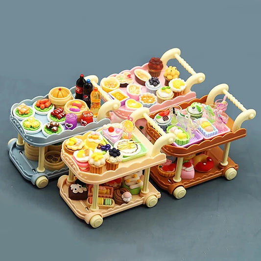 Cute Doll House Decoration Toy 1:12 Mini Trolley Dining Cart Dollhouse Storage Shelf Kitchen Model Ornaments Furniture Accessory Good Vibrations