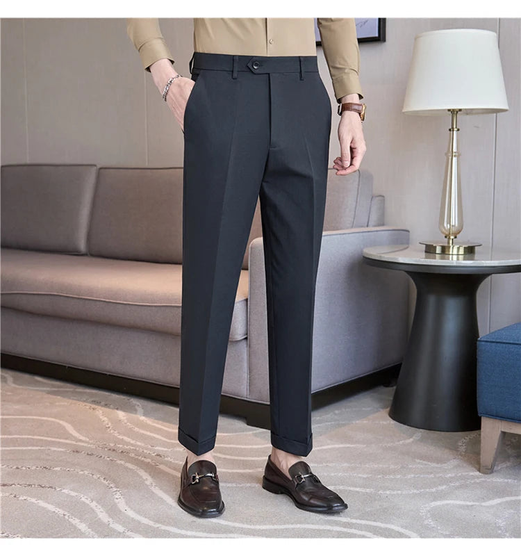Men Suit Pants 2025 Elastic Slim Fit Formal Dress Pants Solid Casual White Trousers Pantalon Homme Wedding Party Men Clothing Good Vibrations