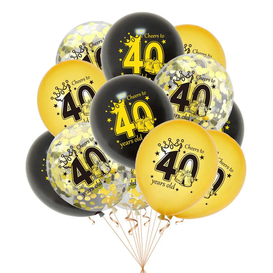 12pcs Happy Birthday Party Balloons 30th 40th 50th 60th Birthday Party Black Gold Latex Balloons Adult Birthday Party Decoration Good Vibrations