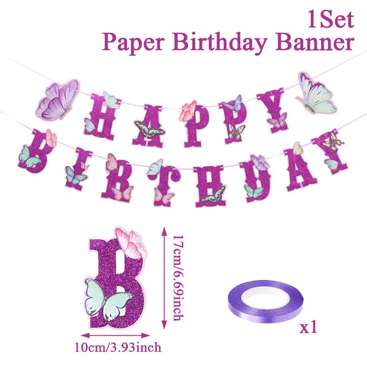 Pink Happy Birthday Banner With Butterfly Dancing Hanging Pendant Garlands  Girls Princess 1st Happy Birthday Party Decorations Good Vibrations