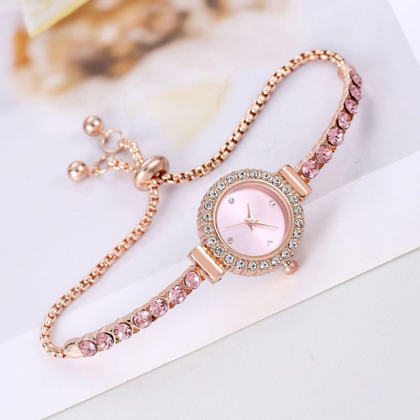 New Arrival Fashion Color Rhinestone Thin Band Diamond round Women's Watch Free Adjustment Bracelet Watch Women's Quartz Watch Good Vibrations