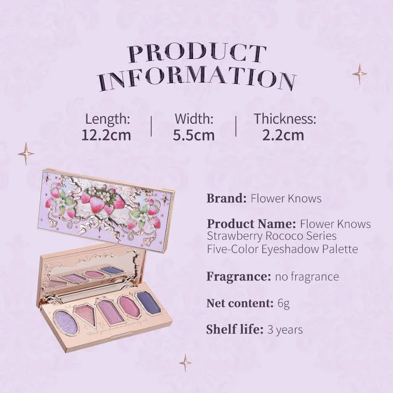 Flower Knows Violet Eye Shadow Strawberry Rococo Series Five-Color Eyeshadow Palette G01 Starmoon Strawberry 0.21OZ./6G Good Vibrations