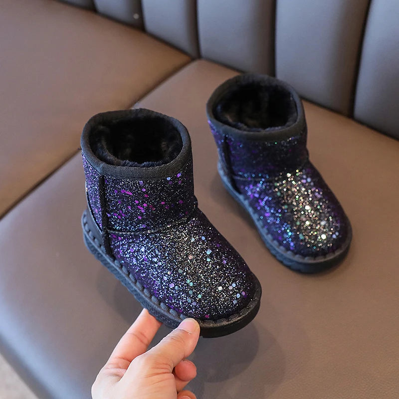Children Warm Shoes Autumn Winter Boots Boys Girls Snow Shoes Fashion Shinny Soft Antislip Girls Boots 25-36 Sport Snow Boots Good Vibrations