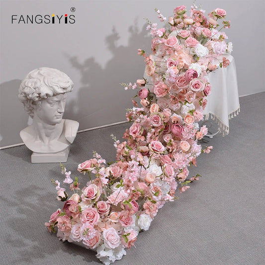 pink colour Rose Large Flower Row Artificial Flower Row Runner Wedding Backdrop Decor Floral Wall Party showcase decoration prop Good Vibrations