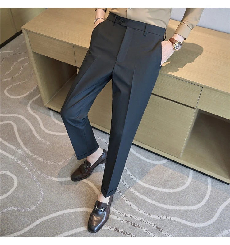 Men Suit Pants 2025 Elastic Slim Fit Formal Dress Pants Solid Casual White Trousers Pantalon Homme Wedding Party Men Clothing Good Vibrations