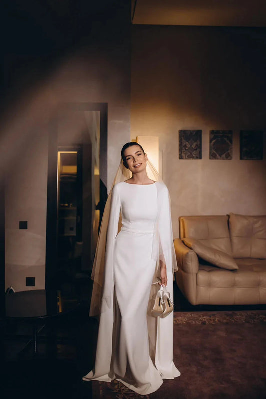 Muslim Modest Wedding Dress Elegant Brides Women Belt Crepe Sleeve Bride Dress Mermaid Wedding GownCustomized vestidos de novia Good Vibrations