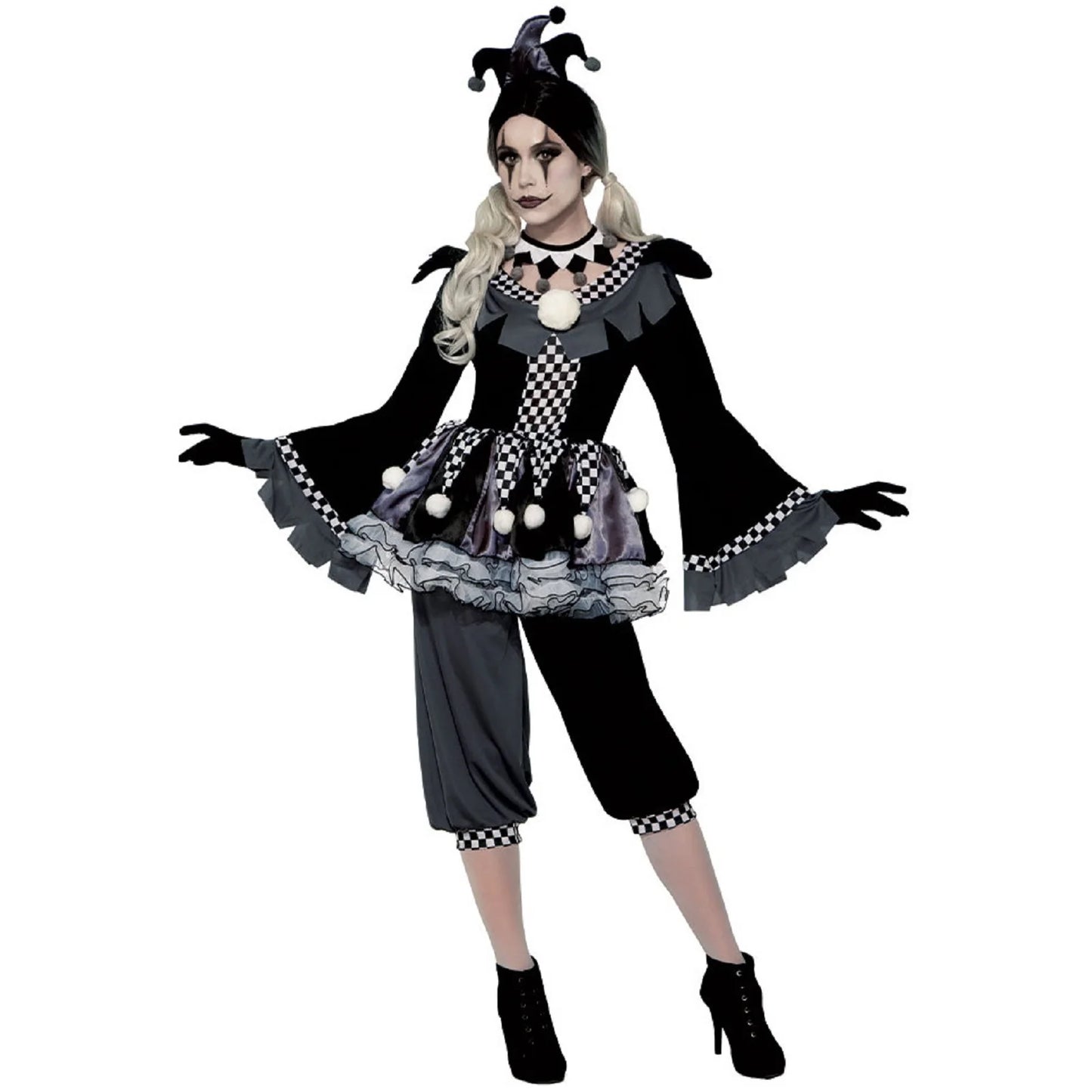 Halloween Women Horrifying Clown Monster Ghost Cosplay Costume Ugly Criminal Murderer Circus Clown Fancy Dress for Girls Good Vibrations