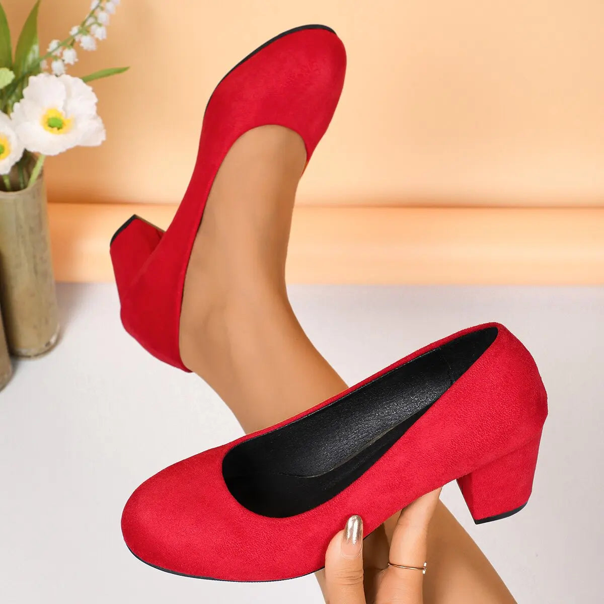 Shallow Women High Heels Shoes Retro Mid Heels Pumps Fashion Trend Autumn Designer Shoes Walking Dress Shoes Zapatos De Mujer Good Vibrations