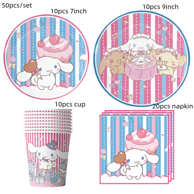 Cinnamorolls Birthday Party Decoration Tableware Set Balloons Cup Plate Banner for Kids Party Favors Baby Shower Supplies Good Vibrations