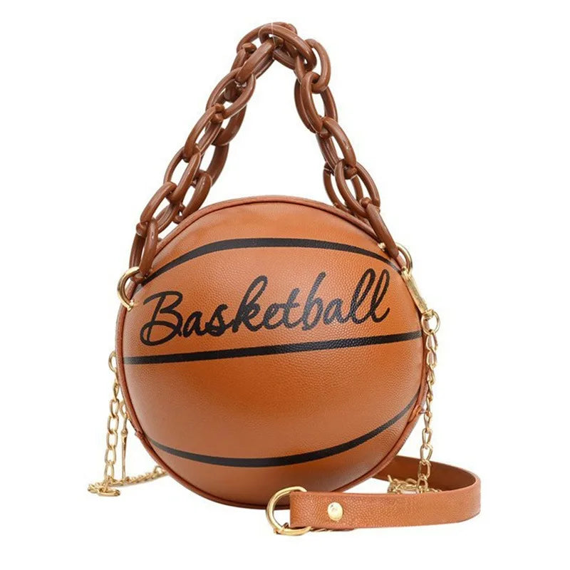 Women Shoulder Bag PU Leather Chain Basketball Bag New Letter Print Teenagers Handbag Fashion Crossbody Bags Female Good Vibrations