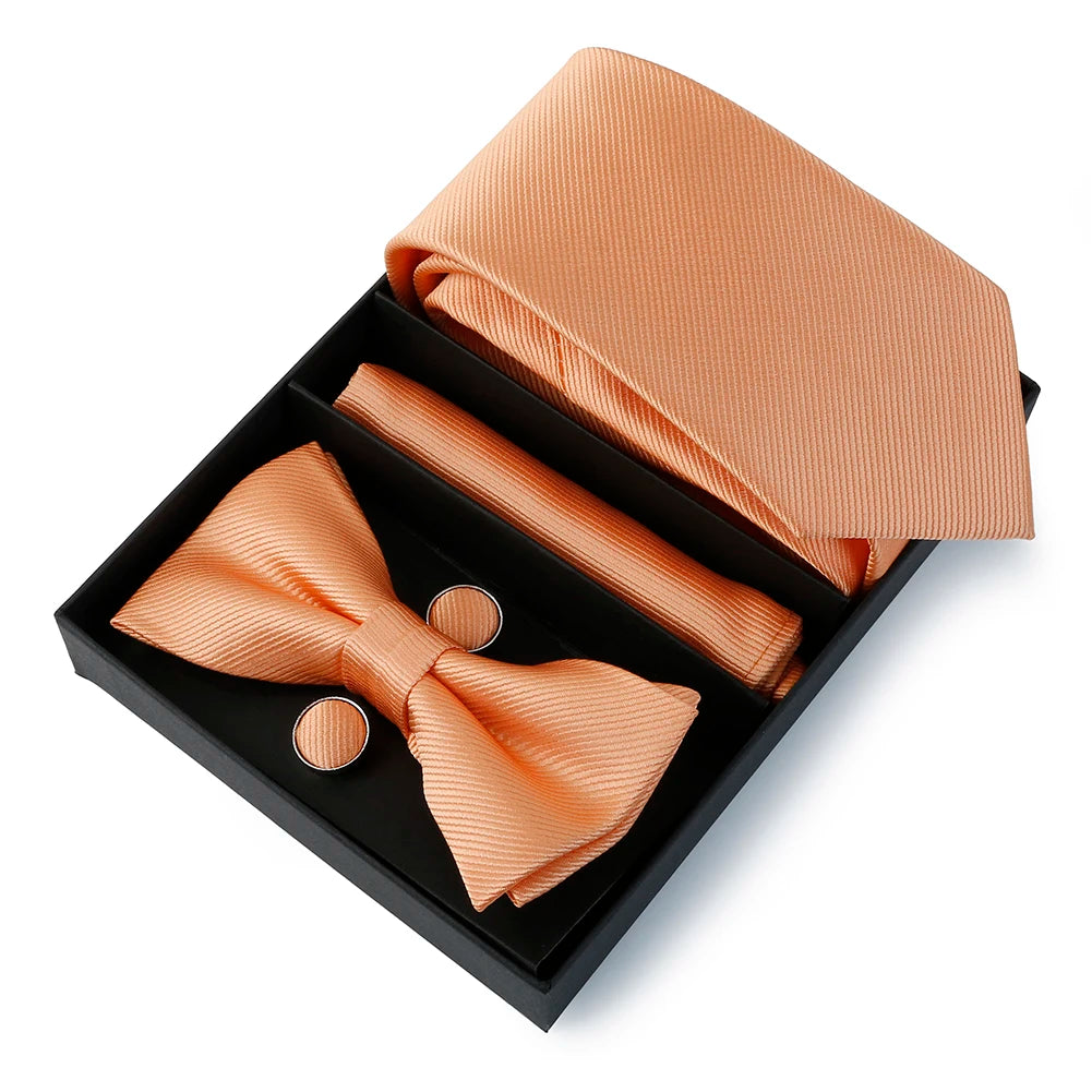 Mens Bussiness Ties Set With Bowtie Bow tie Necktie Square Towel Cufflinks For Groom Wedding Banquet Party Gift Box Accessories Good Vibrations