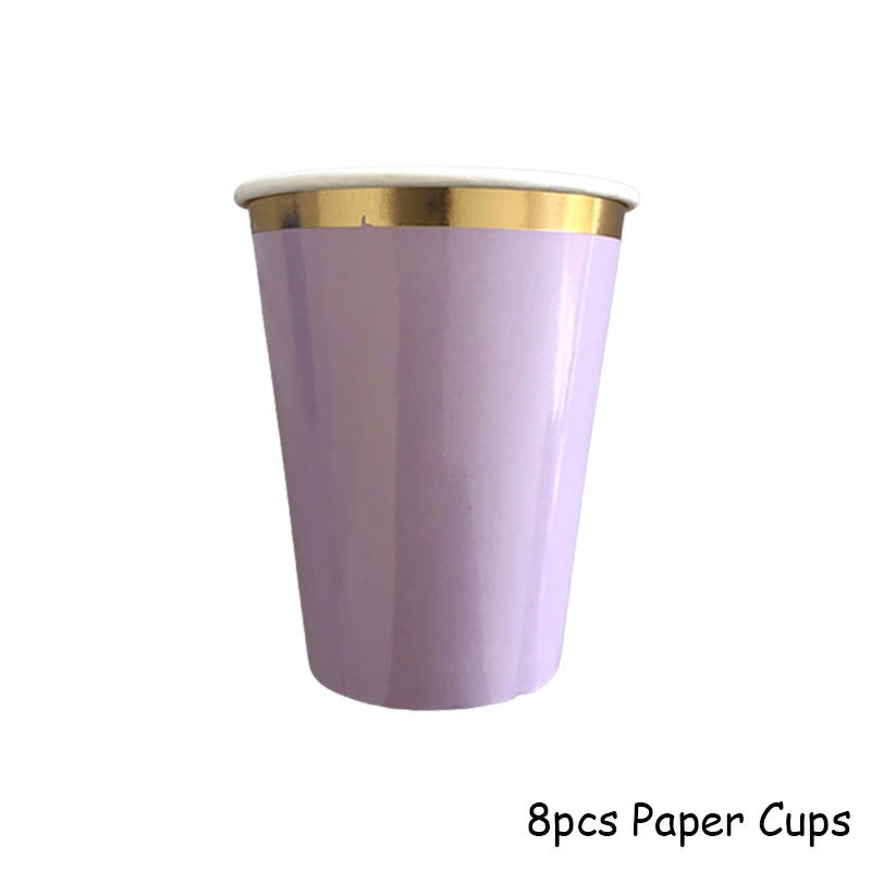 Purple Gold Party Paper Cup Plate Straw For Birthday Carnival Kids Favors Wedding Decor Disposable Tableware Party Supplies Good Vibrations