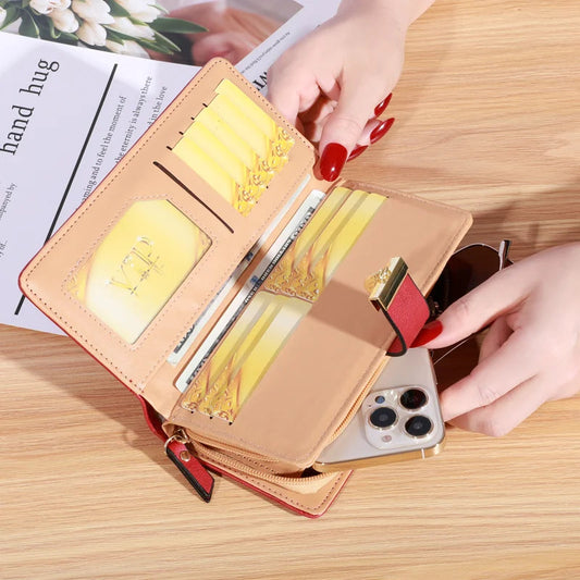 Women Wallet PU Leather Purse Female Long Wallet Gold Hollow Leaves Pouch Handbag For Women Coin Purse Card Holders Clutch Good Vibrations