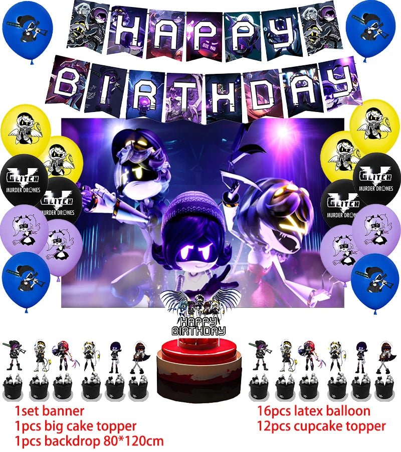 Murdered Drones Birthday Party Decoration Balloon Backdrop Cake Topper Murdered Drones Birthday Party Supplies Baby Shower Good Vibrations