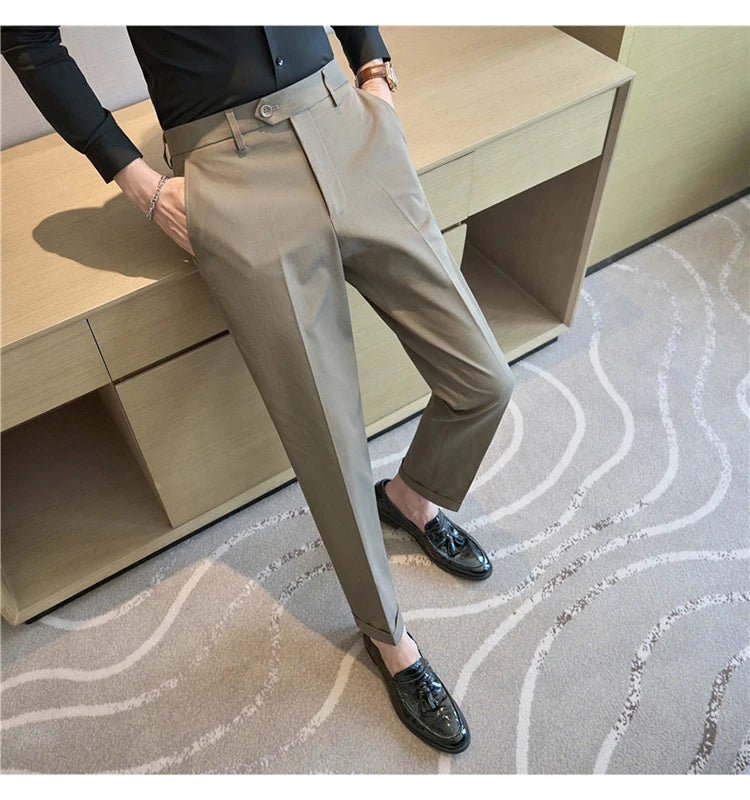 Men Suit Pants 2025 Elastic Slim Fit Formal Dress Pants Solid Casual White Trousers Pantalon Homme Wedding Party Men Clothing Good Vibrations