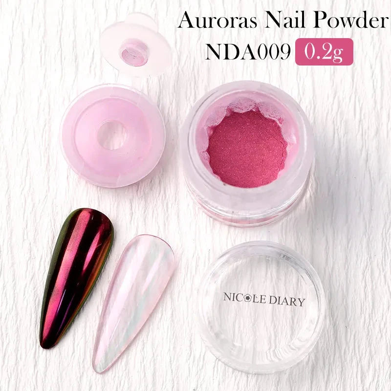 NICOLE DIARY Moonlight Mirror Nail Powder Aurora Silver Glitter Metallic Effect UV Gel Polish Pigment Chrome DIY Nail Decoration Good Vibrations