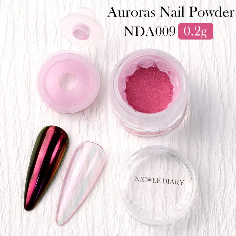 NICOLE DIARY Moonlight Mirror Nail Powder Aurora Silver Glitter Metallic Effect UV Gel Polish Pigment Chrome DIY Nail Decoration Good Vibrations