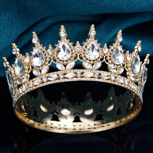 Queen King Wedding Crown Round Tiaras and Crowns Bride Diadem Birthday Party Cake Topper Jewelry Hair Accessory Good Vibrations
