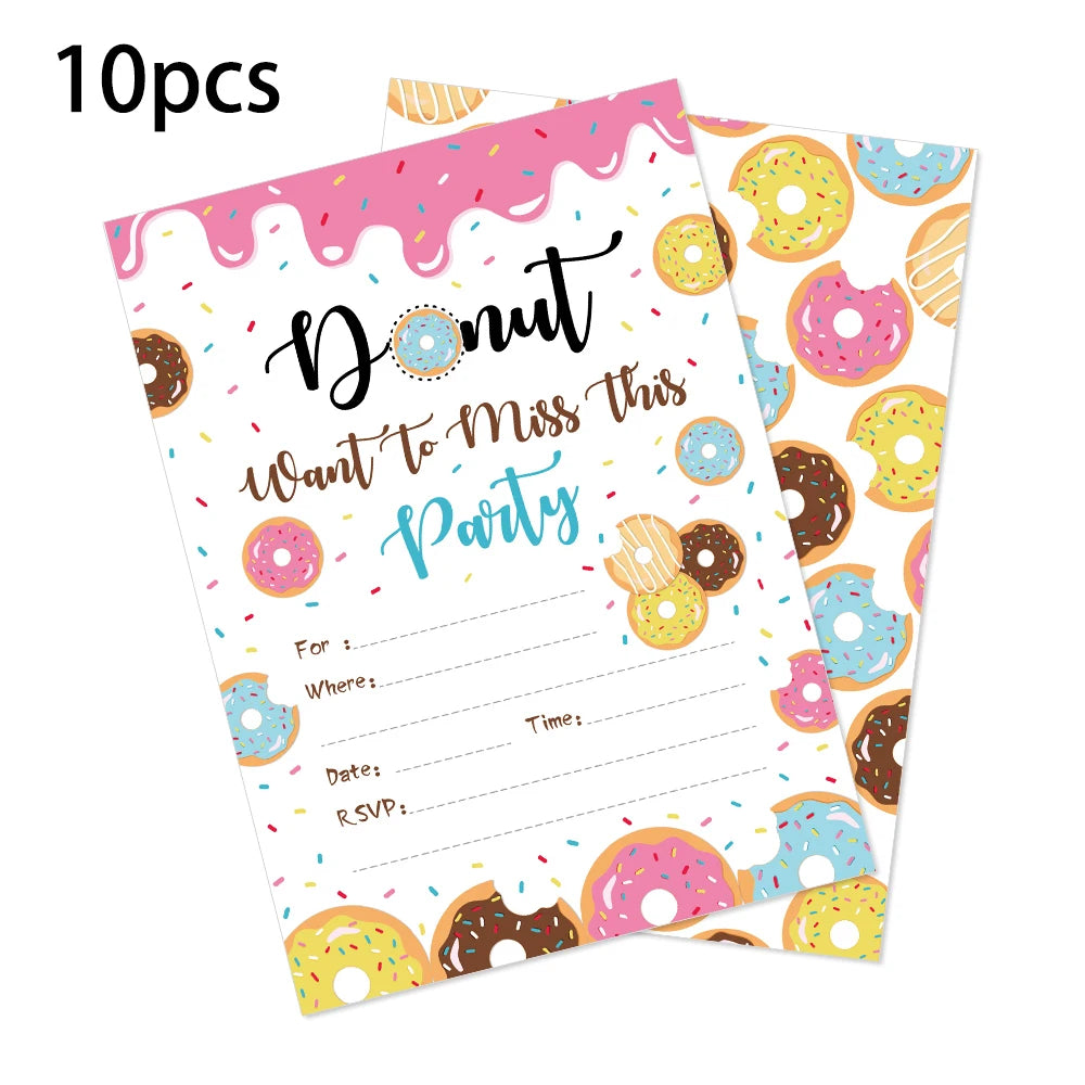 10pcs Sweet Donut Invitation Letter Birthday Party Single Page Invited Greeting Cards Wedding Baby Shower Party Invitation Card Good Vibrations