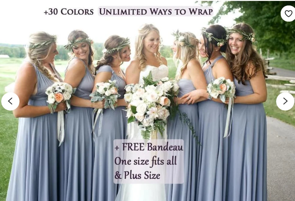 BABYONLINE Sexy Bridesmaid Dress Infinity Style Convertible Halter V neckline Gown Sleeveless Multiway Wrap Changable Guest Gown Good Vibrations