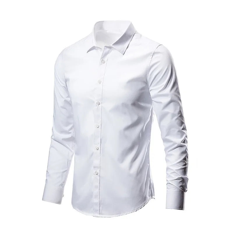 Mens Casual Shirts 2025 Single Breasted Mens Slim Fit Dress Long Sleeve Shirts Soild Male Social Shirts Designer Chemise Homme