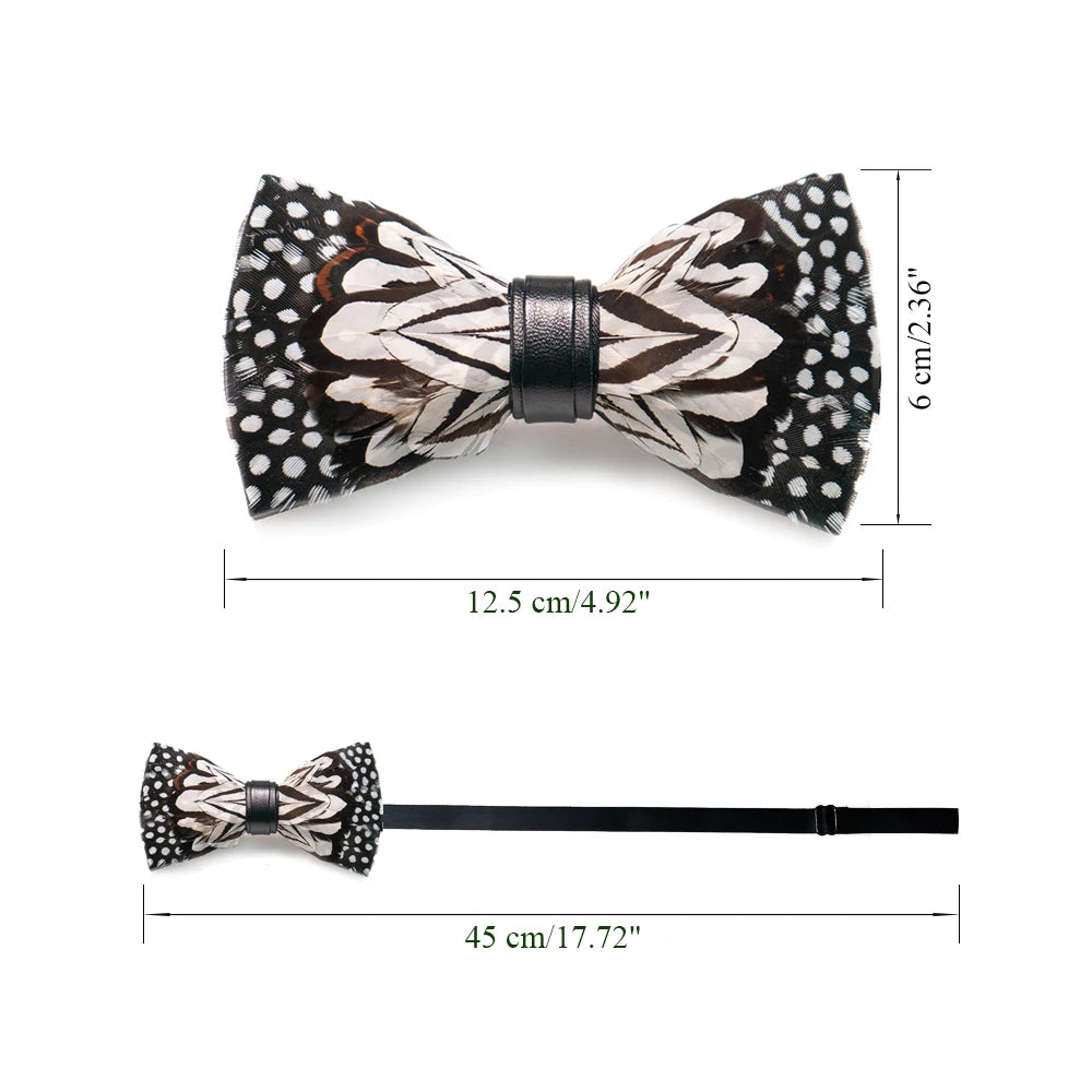 Wedding Bow Tie for Men handmade feather bow tie black white Pre-tied bowtie brooch wooden box Set for Party birthday Gift Good Vibrations