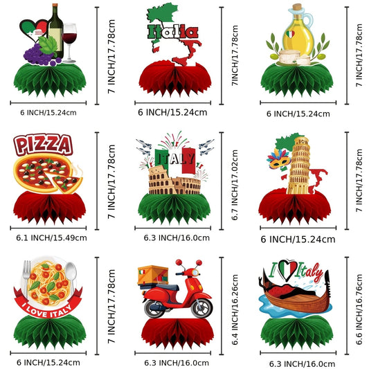 9 PCS Italian Party Centerpieces Decorations Honeycomb Tables Decor Flag Red White Green Carnevale Di Venezia Birthday Decor Good Vibrations