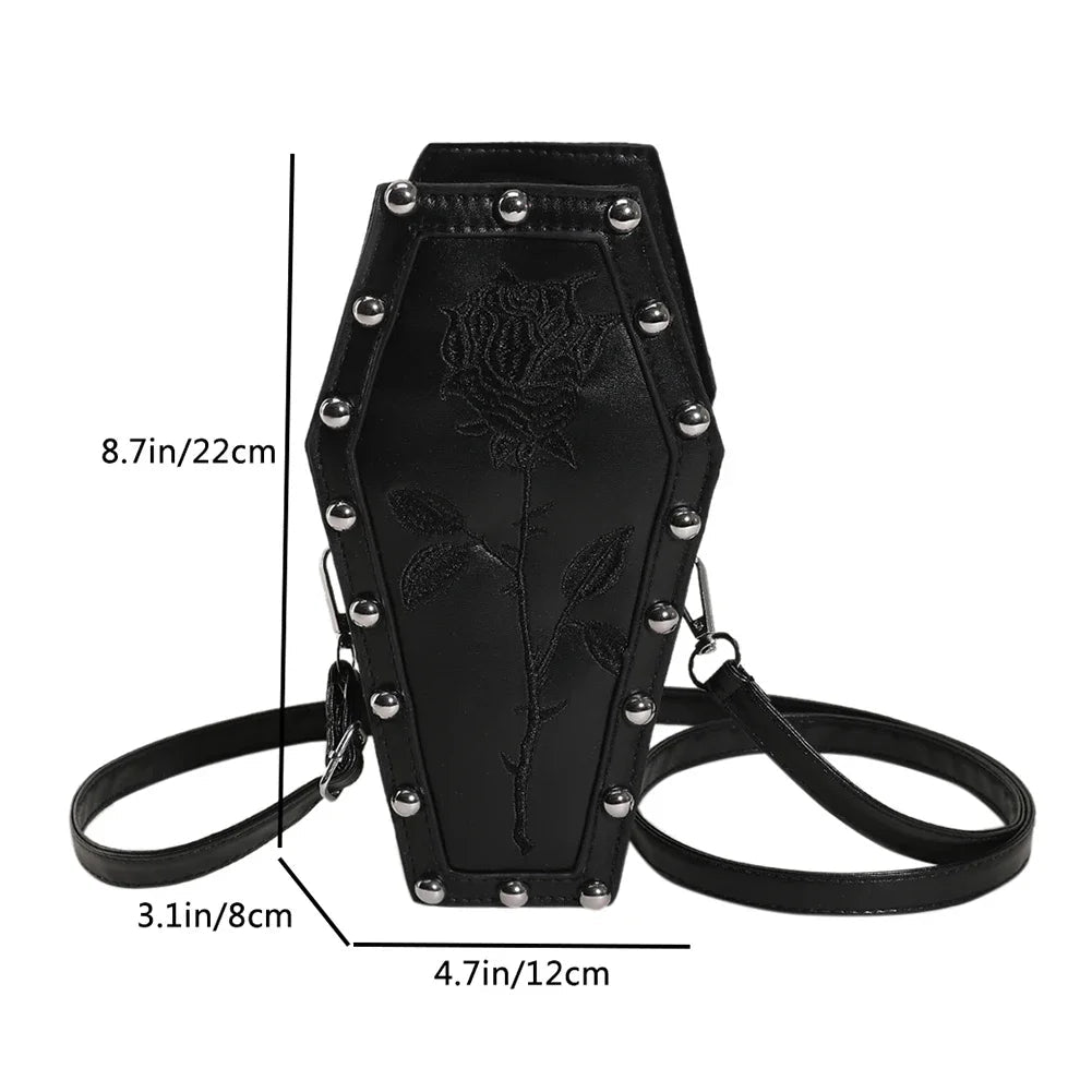 Women Fashion Shoulder Bag Large Capacity Coffin Shaped Casual Satchel Bag Adjustable Strap Spider Web PU Leather Chic Hobo Bag Good Vibrations