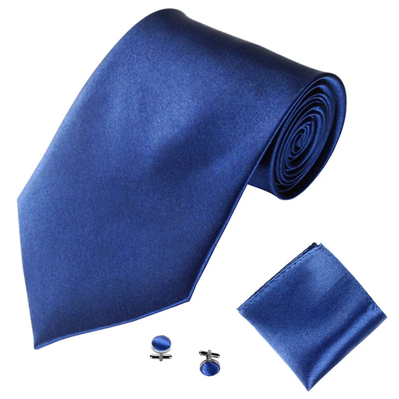 Fashion Men Women Tie Set 10CM 4'' Wedding Accessories Black White Red Blue Gray Yellow Pink Purple Cufflinks Hanky Necktie Sets Good Vibrations