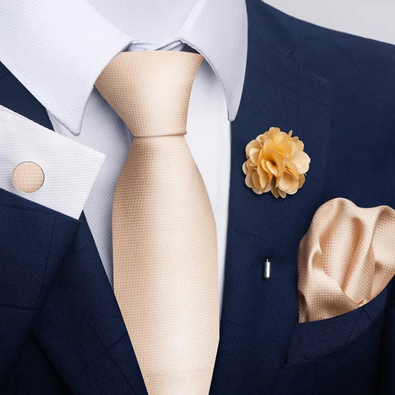Luxury Mens Ties Floral Black Gold Ties Paisley NeckTie Pocket Square Cufflinks Brooch Set Men's Wedding Party Tie Good Vibrations