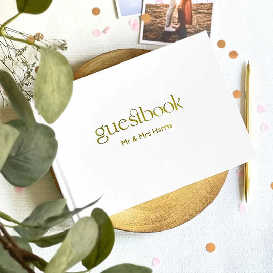 Personalized Wedding White Guest Book Simple Elegant Wedding Reception Signing Book Hardback Couples Keepsake Book Good Vibrations
