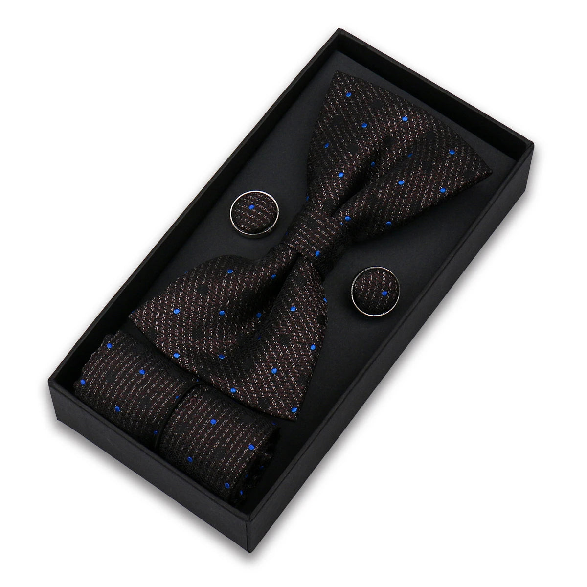 Bowtie For Men Set Gift Box Business Gift Fashion Bow Tie Pocket Square Cufflinks Set Bowtie 3pcs For Wedding Hanky Cravata Neck