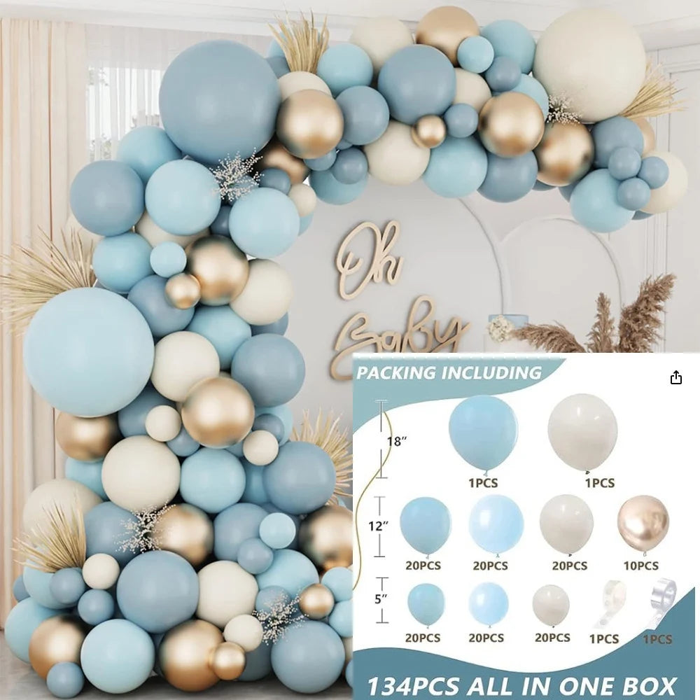 Blue White Metallic Balloons Garland Kit Gold Confetti Balloon Arch for Baby Shower Birthday Graduation Wedding Party Decoration Good Vibrations