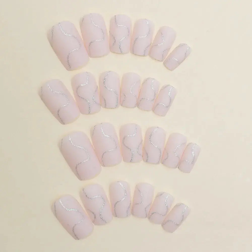 Waterproof Wearable Manicure French Fake Nails Square Head Full Cover Press on Nails False Nail Girl Good Vibrations